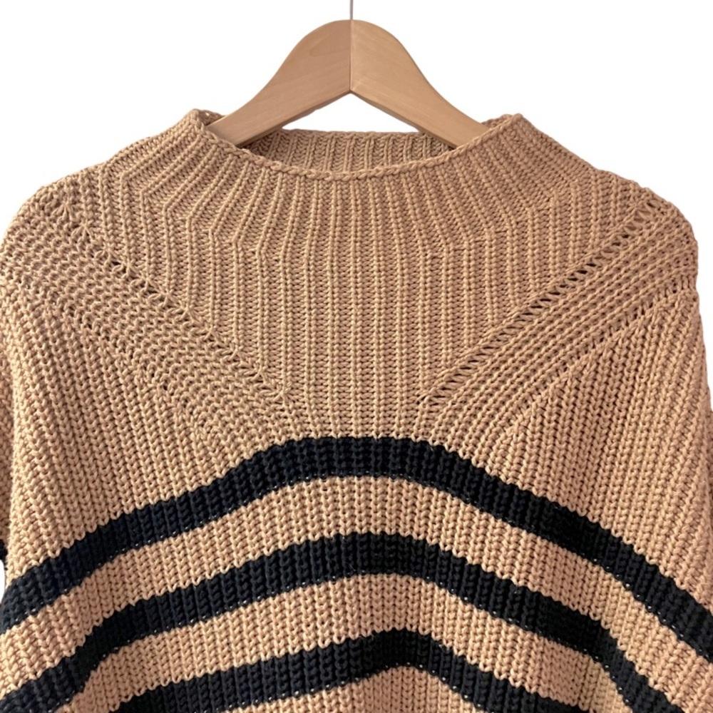 Fisherman Nautical Striped Old Navy Sweater Medium Tan Black Chunky Cozy - Picture 3 of 8